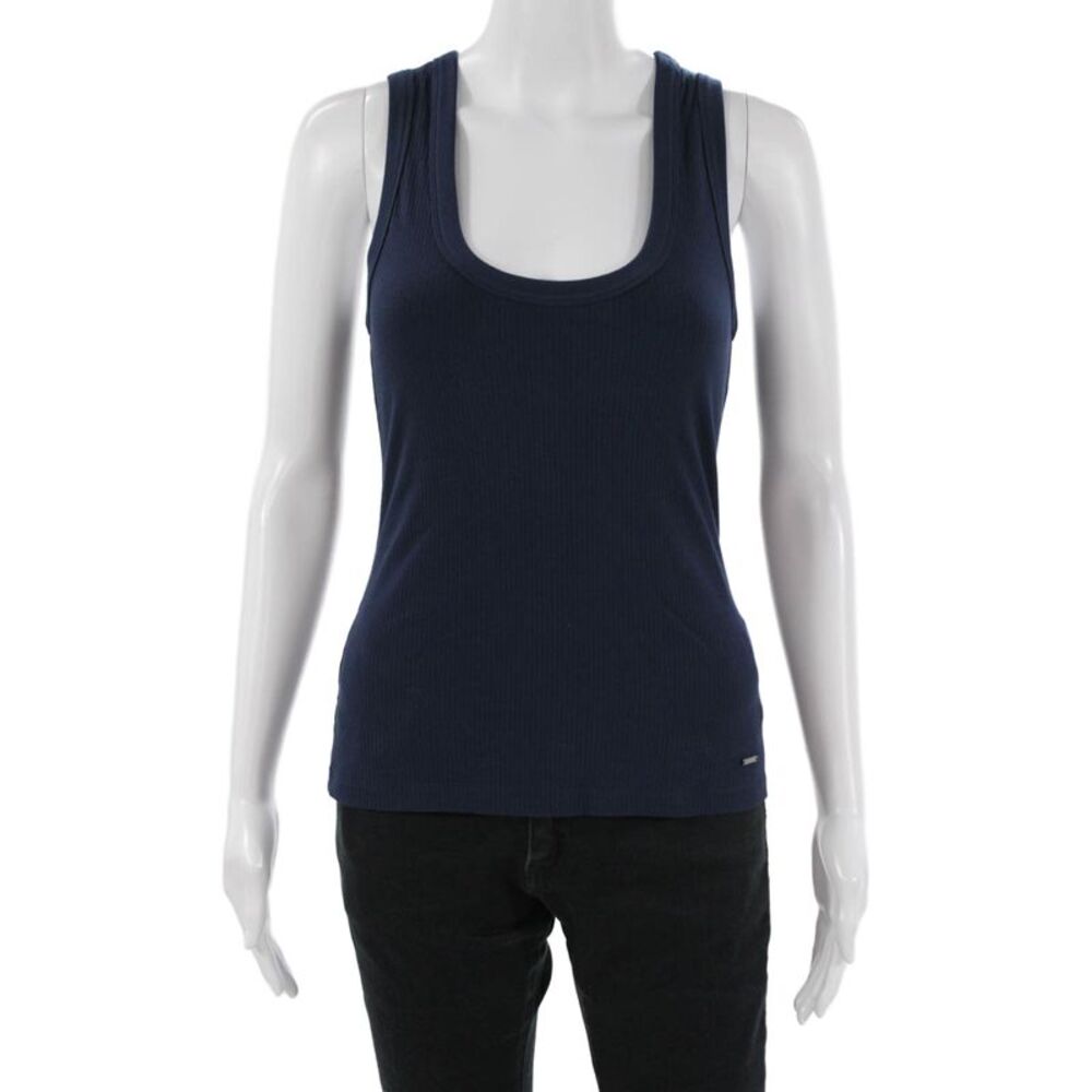 Simkhai Women Basic Sleeveless Tank Dark Blue Round Neck Rayon Spandex Size XS